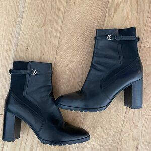 Massimo Dutti Black Leather Heeled Ankle Boots – Size EU 41 / US 10